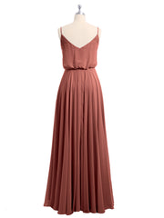 Spaghetti Strap Scoop Chiffon Dresses with Slit Terracotta