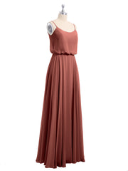 Spaghetti Strap Scoop Chiffon Dresses with Slit Terracotta Plus Size