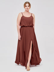 Spaghetti Strap Scoop Chiffon Dresses with Slit Terracotta Plus Size