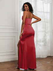 Square Sheath Floor-length Dress With Belt Burgundy