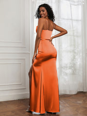 Square Sheath Floor-length Dress With Belt Burnt Orange