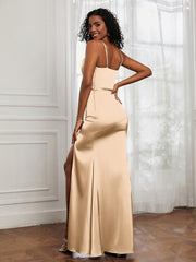 Square Sheath Floor-length Dress With Belt Champagne