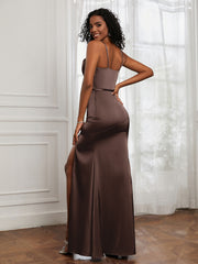 Square Sheath Floor-length Dress With Belt Chocolate