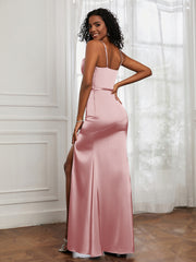 Square Sheath Floor-length Dress With Belt Dusty Rose