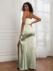 Square Sheath Floor-length Dress With Belt Dusty Sage