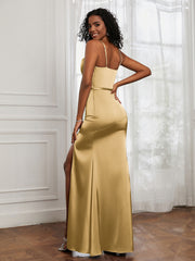 Square Sheath Floor-length Dress With Belt Gold