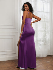 Square Sheath Floor-length Dress With Belt Grape