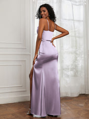 Square Sheath Floor-length Dress With Belt Lilac