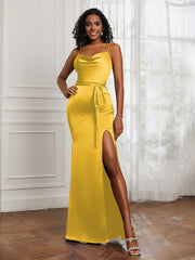 Square Sheath Floor-length Dress With Belt Marigold