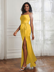 Square Sheath Floor-length Dress With Belt Marigold Plus Size