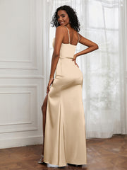 Square Sheath Floor-length Dress With Belt Peach