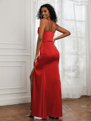Square Sheath Floor-length Dress With Belt Red