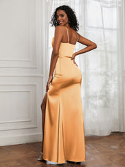 Square Sheath Floor-length Dress With Belt Tangerine