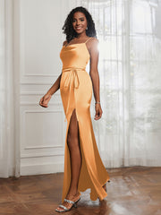 Square Sheath Floor-length Dress With Belt Tangerine