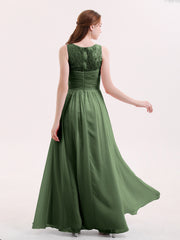 Illusion Neck Chiffon and Lace Long Dresses-Olive Green Plus Size