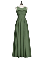Illusion Neck Chiffon and Lace Long Dresses-Olive Green Plus Size