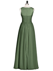 Illusion Neck Chiffon and Lace Long Dresses-Olive Green Plus Size
