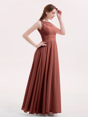 Illusion Neck Chiffon and Lace Long Dresses-Terracotta Plus Size
