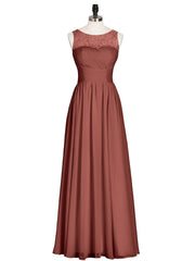 Illusion Neck Chiffon and Lace Long Dresses-Terracotta Plus Size
