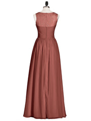Illusion Neck Chiffon and Lace Long Dresses-Terracotta Plus Size