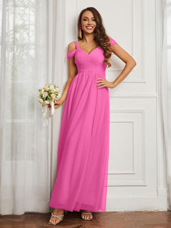 Cap Sleeve Tulle Ruched Floor-length Dress Azalea