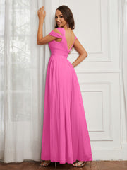 Cap Sleeve Tulle Ruched Floor-length Dress Azalea