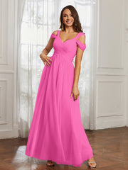 Cap Sleeve Tulle Ruched Floor-length Dress Azalea
