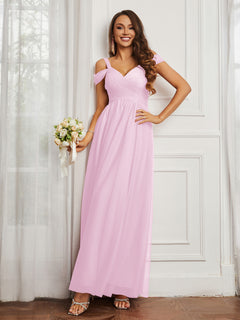 Cap Sleeve Tulle Ruched Floor-length Dress Blushing Pink