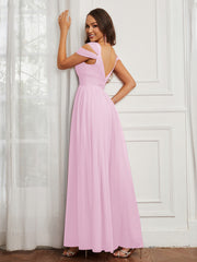 Cap Sleeve Tulle Ruched Floor-length Dress Blushing Pink