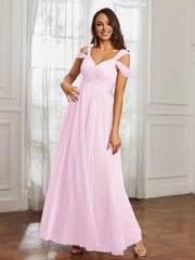 Cap Sleeve Tulle Ruched Floor-length Dress Blushing Pink Plus Size