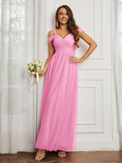 Cap Sleeve Tulle Ruched Floor-length Dress Candy Pink Plus Size