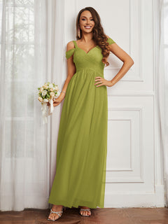 Cap Sleeve Tulle Ruched Floor-length Dress Clover