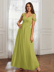 Cap Sleeve Tulle Ruched Floor-length Dress Clover Plus Size
