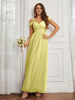 Cap Sleeve Tulle Ruched Floor-length Dress Daffodil