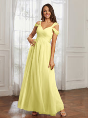 Cap Sleeve Tulle Ruched Floor-length Dress Daffodil Plus Size