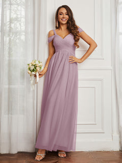 Cap Sleeve Tulle Ruched Floor-length Dress Dusk