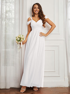 Cap Sleeve Tulle Ruched Floor-length Dress Ivory