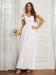 Cap Sleeve Tulle Ruched Floor-length Dress Ivory