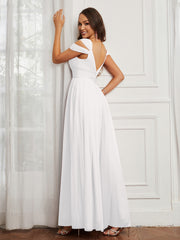 Cap Sleeve Tulle Ruched Floor-length Dress Ivory
