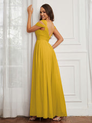 Cap Sleeve Tulle Ruched Floor-length Dress Marigold Plus Size