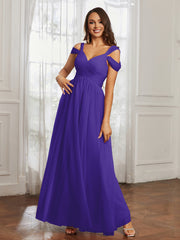 Cap Sleeve Tulle Ruched Floor-length Dress Regency Plus Size