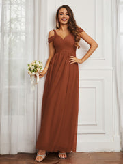 Cap Sleeve Tulle Ruched Floor-length Dress Rust Plus Size