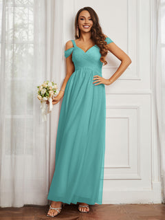 Cap Sleeve Tulle Ruched Floor-length Dress Spa
