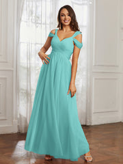Cap Sleeve Tulle Ruched Floor-length Dress Spa Plus Size