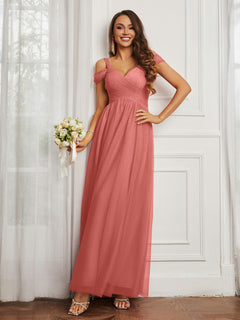 Cap Sleeve Tulle Ruched Floor-length Dress Sunset Plus Size