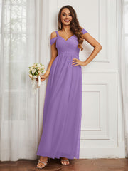 Cap Sleeve Tulle Ruched Floor-length Dress Tahiti