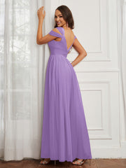 Cap Sleeve Tulle Ruched Floor-length Dress Tahiti Plus Size