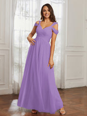 Cap Sleeve Tulle Ruched Floor-length Dress Tahiti Plus Size