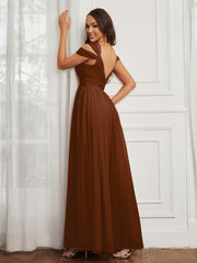 Cap Sleeve Tulle Ruched Floor-length Dress Terracotta