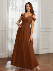 Cap Sleeve Tulle Ruched Floor-length Dress Terracotta